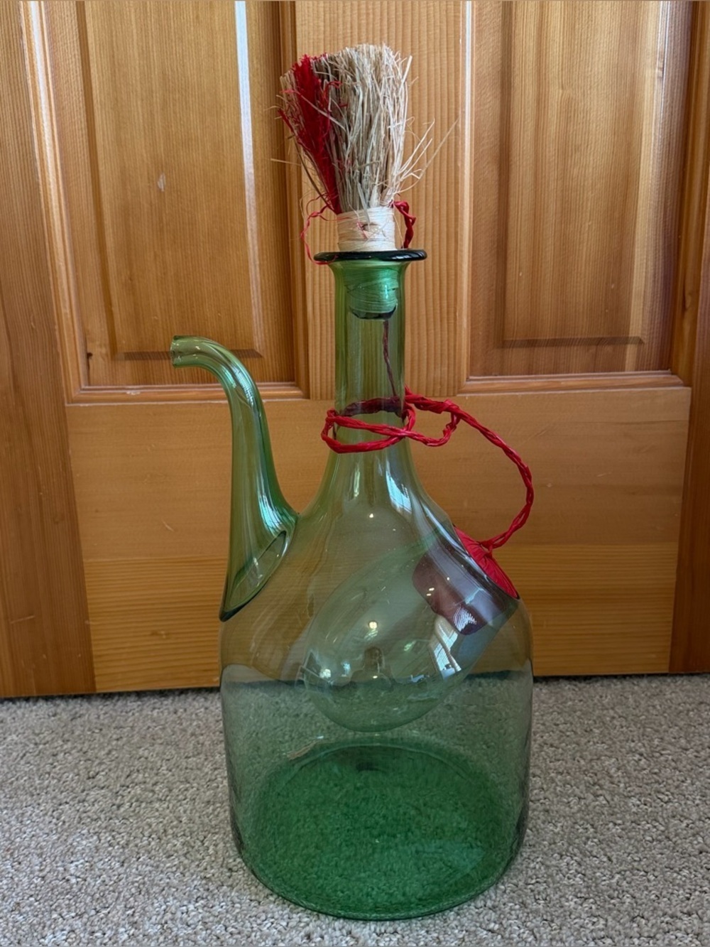 Vintage Large Hand Blown Green Glass Italian Wine Decanter with Ice Chamber